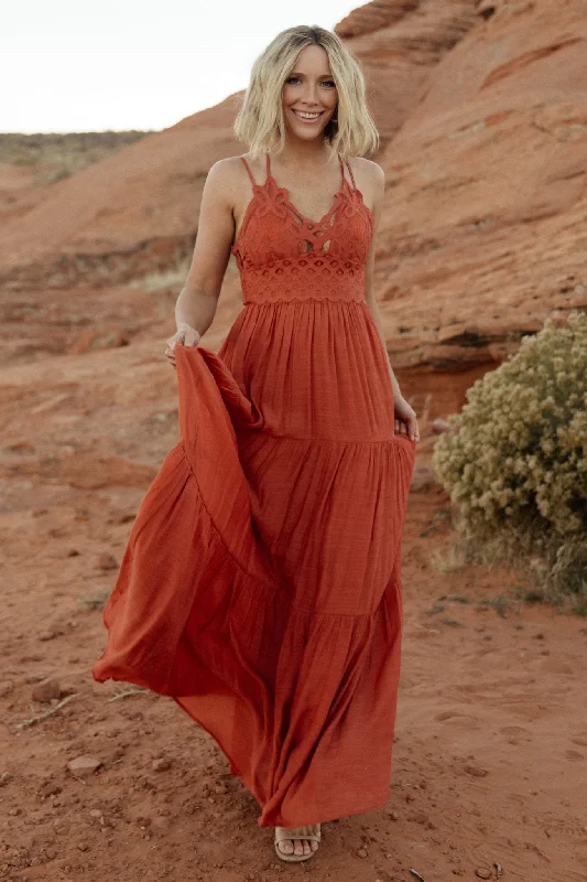 luxury dressSummerlin Lace Top Maxi Dress | Rust