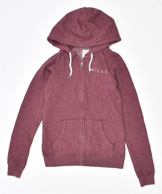 fleece hoodieJACK WILLS Womens Zip Hoodie Sweater UK 8 Small Purple Cotton