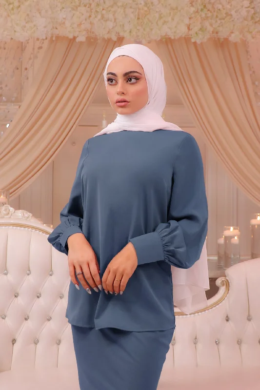 Closeout Deluxe Soft Blouse - Blue Gray