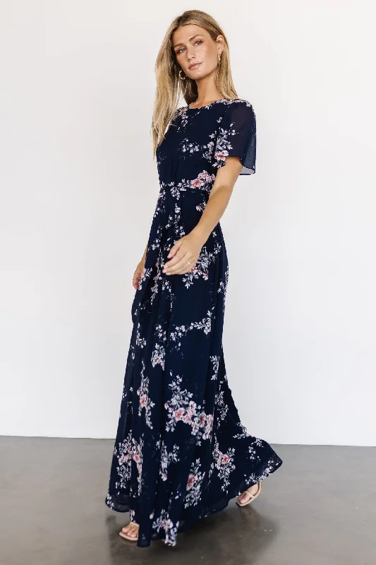 vintage dressNaomi Short Sleeve Maxi Dress | Navy Floral