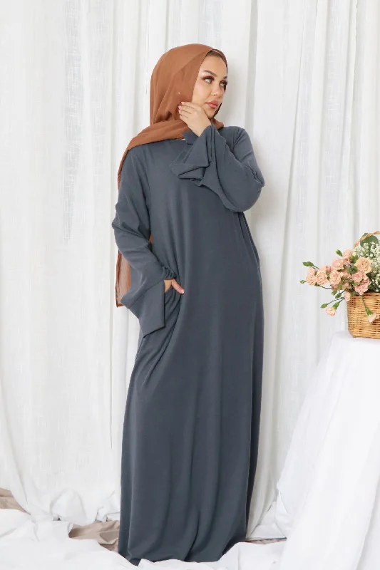 trendy mini dressTala premium Ribbed Knit Abaya- Blue Gray