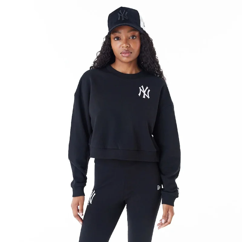 Savings Bonanza New York Yankees Womens MLB Lifestyle Black Crop Crew Neck Sweatshirt