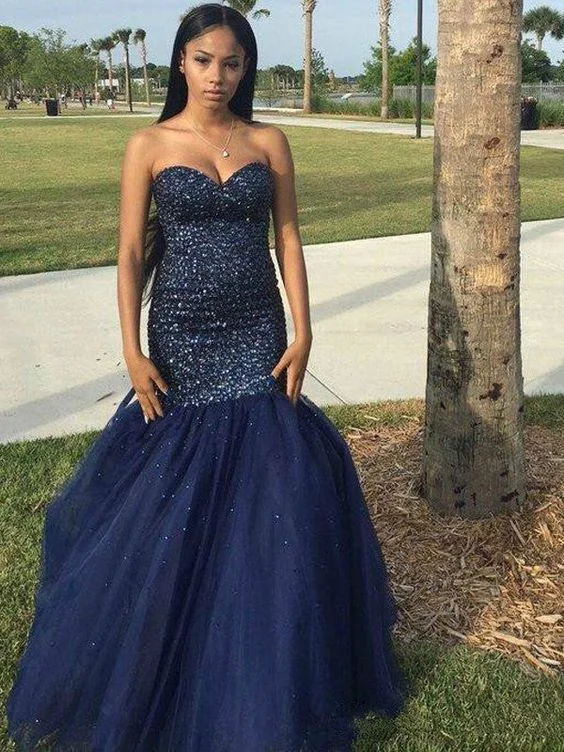 Stock Clearance Gorgeous Mermaid Sweetheart Beading Sleeveless Tulle Floor-Length Prom Dresses,DS4067