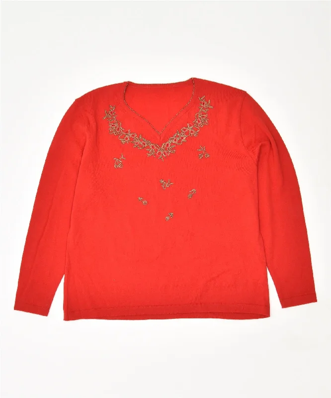 While Supplies Last VINTAGE Womens Crew Neck Jumper Sweater UK 18 XL Red Virgin Wool