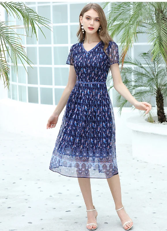 Buy More, Save More TWO PEARS-Feather Pattern Midi Dress