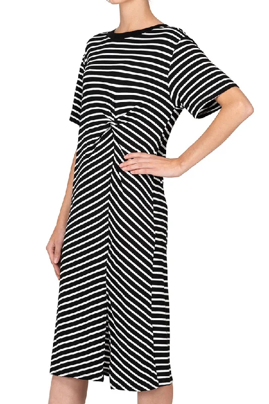 Super Sale Ym+  - Short Sleeve Stripe Draped Shift Dress