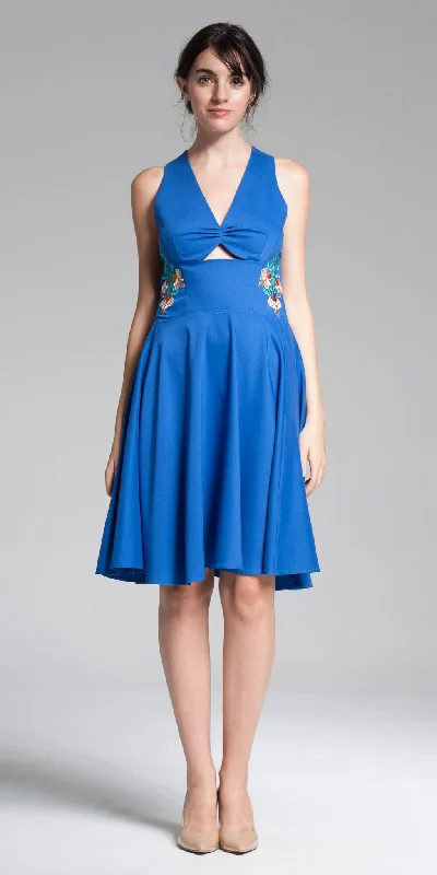 Special Offer Cut-Out Front Embroidered Knee-Length Dress - Indigo