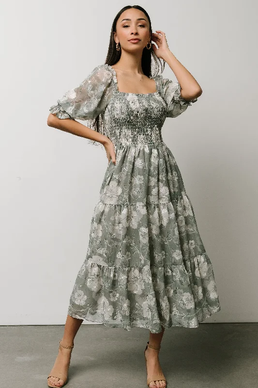 ruffle dressFabian Jacquard Midi Dress | Dusty Sage