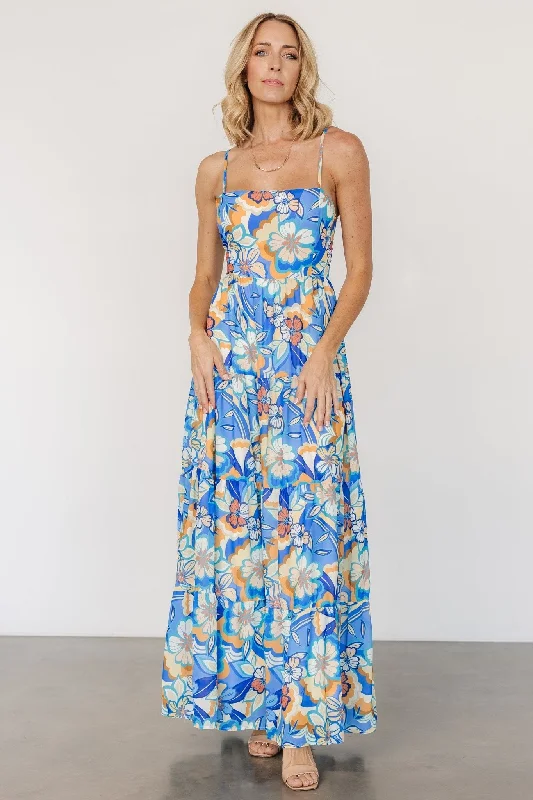 floral wrap dressJannica Tie Back Maxi Dress | Blue Multi