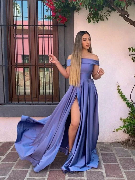 casual shift dressPurple Simple Off Shoulder Satin Long Prom Dress Evening Dress,DP0149