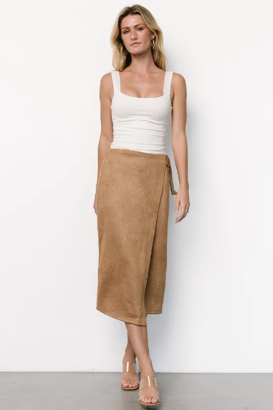 ruched dressMalika Faux Wrap Skirt | Camel