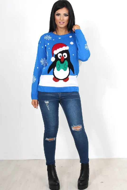 modern style pulloverHoly Blue Penguin Christmas Jumper