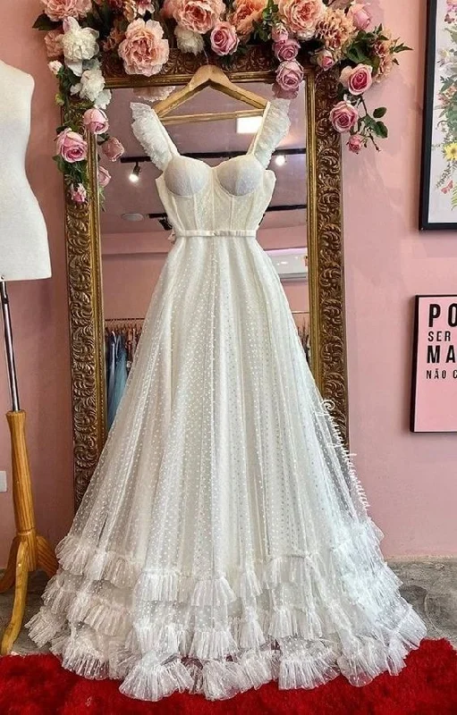 YEAR-End Clearance White Tulle long Prom Dress A Line Formal Dress,DS4326