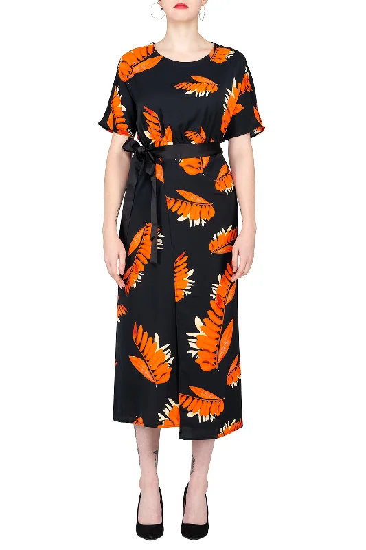 Sale Event SCANDINAVIA-Leaf Motif Shirt Sleeve Wrap Dress