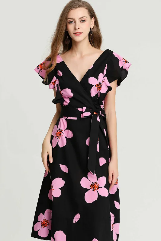 bohemian dressKate Spade New York Cap Sleeve V-neck Floral Fit & Flare Dress