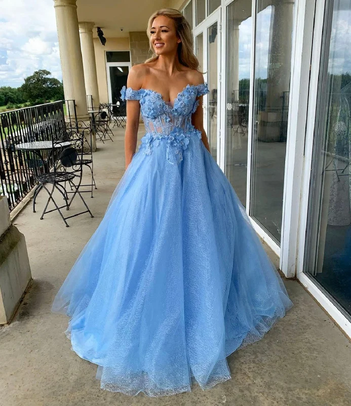 Year-End Sale BLUE TULLE LACE LONG PROM DRESS BLUE EVENING DRESS,DS4521