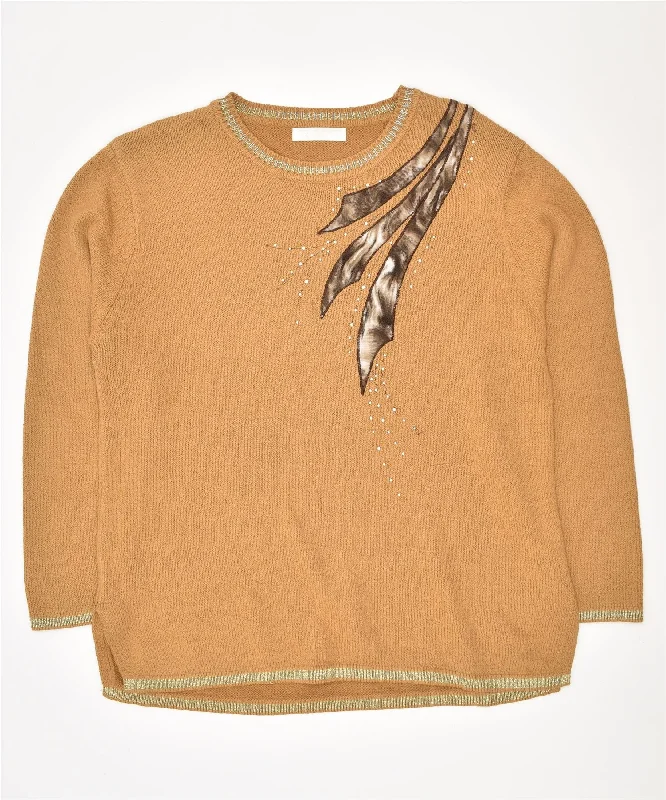 Crazy Deals GANG LIAN Womens Crew Neck Jumper Sweater UK 16 Large Brown