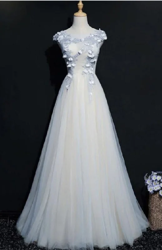 t-shirt dressProm Dresses,Tulle Prom Dress, Floor Length Appliqued Evening Dress with Flowers,DP24566