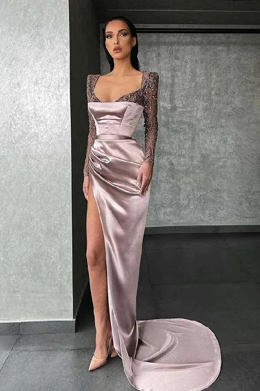 Must-Have Deals DUSTY PINK HIGH-SPLIT TWO-TONED SPARKLE BEADED MERMAID PROM DRESS,DS3516
