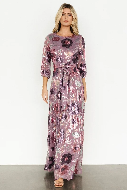 evening dressDestiny Sequin Maxi Dress | Lilac Floral