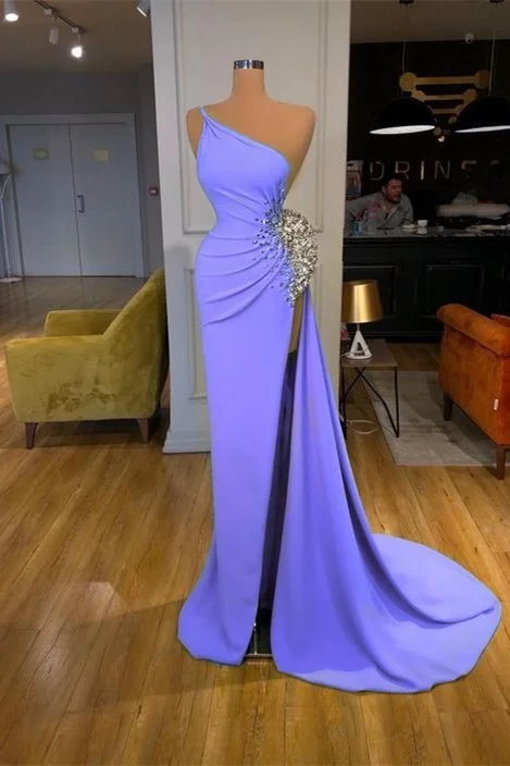 Final Markdown Elegant One Shoulder Long Prom Dress Mermaid With Beads Slit,DS4664