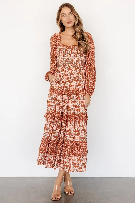 backless dressDynah Tiered Dress | Rust +Cream Floral