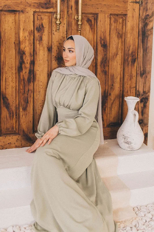 Overstock Sireen Textured Maxi Dress- Light Sage