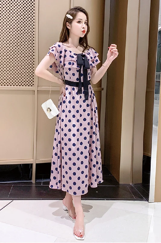 casual summer dressCaylar  - Off the Shoulder Polka Dot Midi Dress