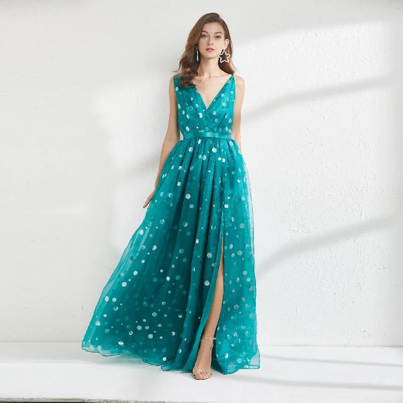 Super Bargain Daisy Sleeveless Slit Tulle Maxi Dress