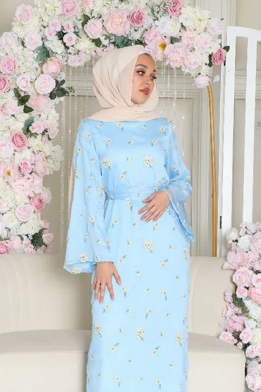 Early Bird Discount Inara Embroidery Dress- Sky Blue