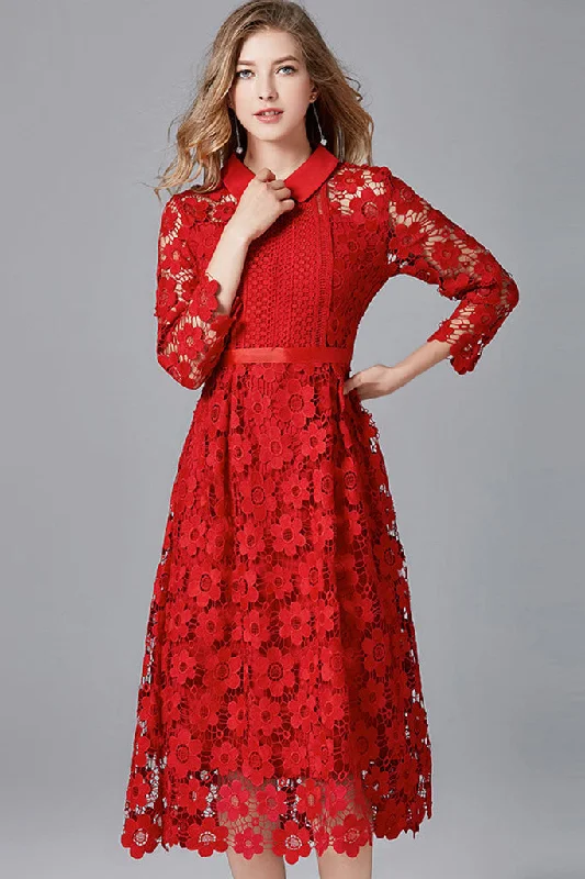 Act Now THREE QUARTER SLEEVE HOLLOW OUT LACE DRESS - in Clearance Black XXL
