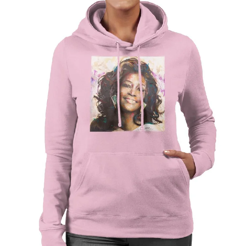 minimalistic workout hoodieSidney Maurer Original Portrait Of Whitney Houston Triangle Earrings Women's Hooded Sweatshirt