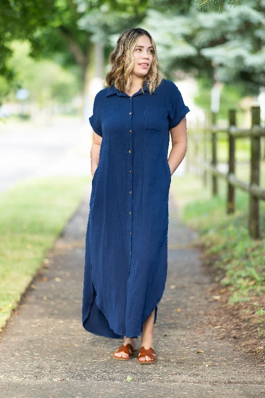 New Markdowns The Banks Button Up Shirt Dress in Navy (FINAL SALE)