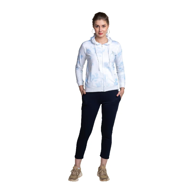 New Markdowns Blue Cotton Zip-through Hoodie For Women's