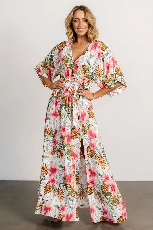 Savings Bonanza Harmonia Kimono Maxi Dress | White Multi Print