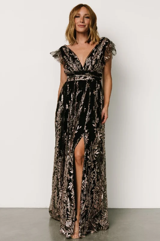 casual summer dressKarina Shimmer Gown | Black + Rose Gold