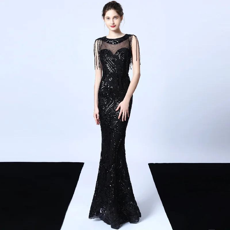 Today’s Special Violet Tassel Accent Sequin Mermaid Formal Dress