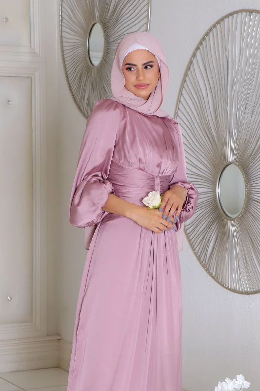 Super Sale Cara Folds Satin Dress- Dusty Rose Pink