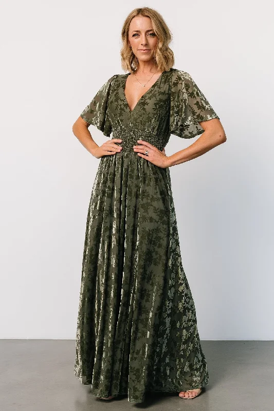 sleek midi dressVeronica Velvet Maxi Dress | Dark Sage