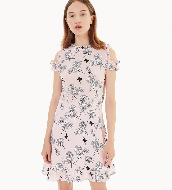 The Best Prices SCANDINAVIA-Cut Shoulder Ruffe Accent Shift Dress