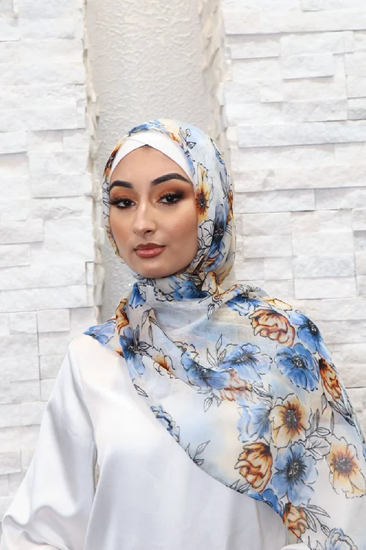 Early Access Floral Cotton Scarf- White & Tan