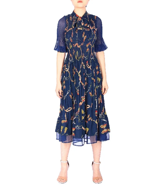 Price Fest TWO PEARS-Long Sheer Sleeve V-neck Wrinkle Dress