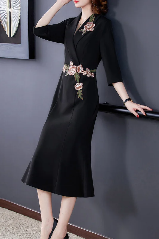Exclusive Savings Surplice V neck Embroidered Mermaid Dress