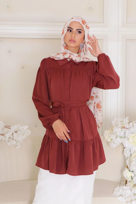 Now or Never Sadie Soft Smock Top- Burnt Orange