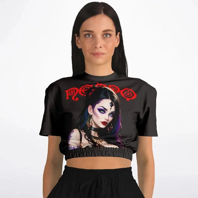 Exclusive Preview Necro - Red Logo - Evil Woman - Athletic Cropped Short Sleeve Sweatshirt