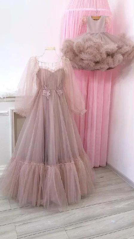 stylish party dressLong Sleeves Tulle Evening dresses party dress Prom dress Birthday,DS4609