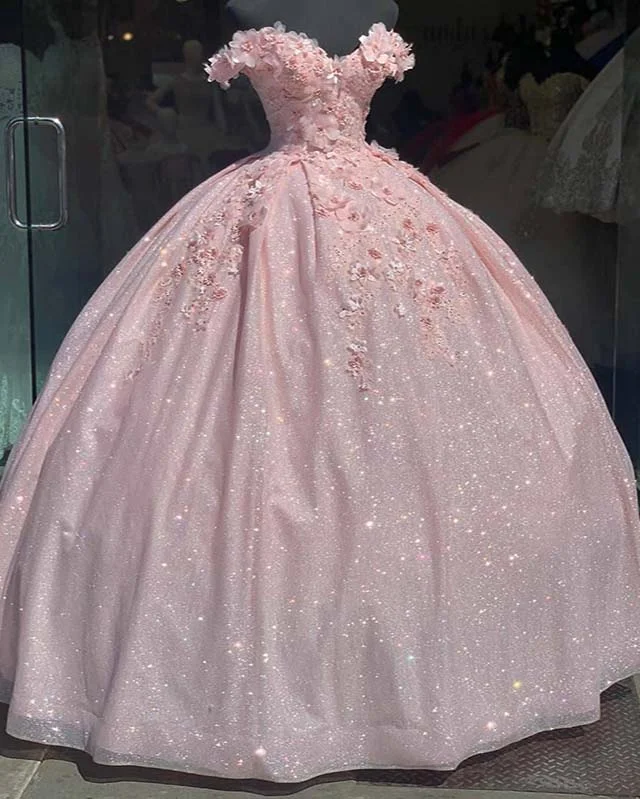 Price Rollback tulle princess off shoulder long formal prom dress, long strapless pink flower appliqués evening dress,DS4569
