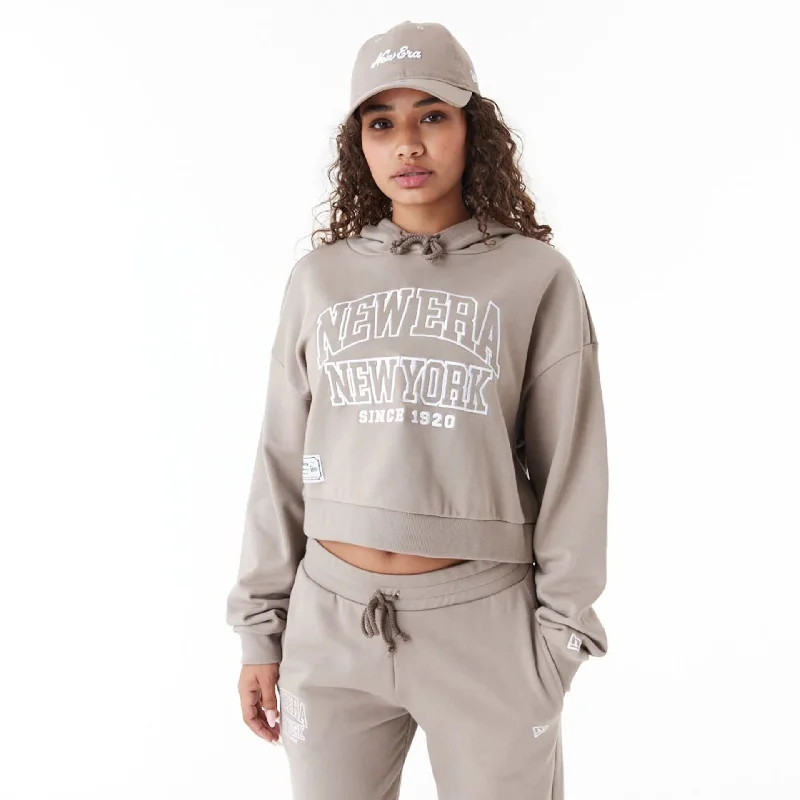 Fantastic Deals New Era Womens Arch Wordmark Brown Crop Pullover Hoodie