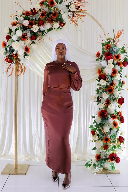 Clearance Items Luxe Satin Skirt- Rusty Pink