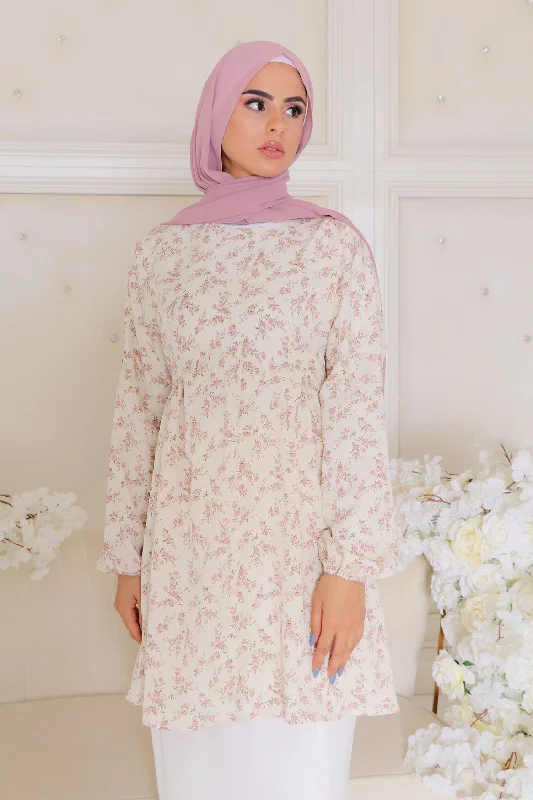 Amazing Deals kim Floral Smock Top- White